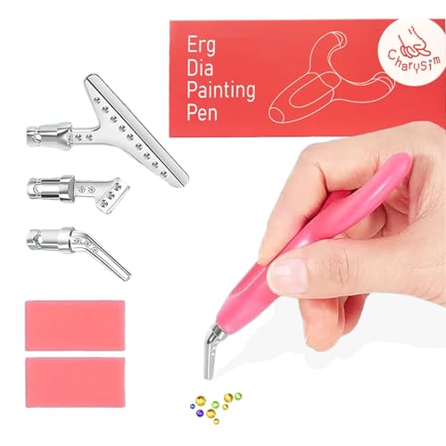 CharySim Ergonomischer Diamond Painting Stifte Set Dimond Art Zubehör Stift Kit mit Metall-stiftspitze Diamant Painting Kleber Wachs Erwachsene Basteln Art Craft Kit Rosa von CharySim