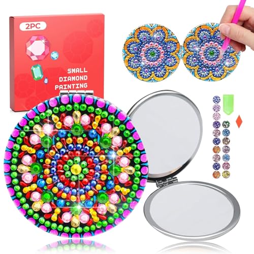 CharySim Diamond Painting Taschenspiegel Dimond Painting Kinder Geschenkideen Mädchen 6-14 Jahre Basteln Kits Reisespiegel Bastelset Mädchen 7 8 9 10 11 jahre geschenk Diamant Malerei Mandala 2pc von CharySim
