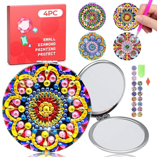 CharySim Diamond Painting Taschenspiegel Dimond Painting Kinder Geschenkideen Mädchen 6-14 Jahre Basteln Kits Reisespiegel Bastelset Mädchen 7 8 9 10 11 jahre geschenk Diamant Malerei Mandala von CharySim