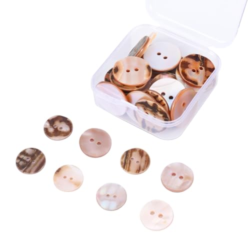 20 Stück Perlmutt Knöpfe, Natürliche Muschel Knöpfe zum Annähen mit Durchsichtiger Kunststoffbox, Schimmernde Flache Knopf 20mm für DIY Nähen und Buttons Selber Machen von ChauLanBow