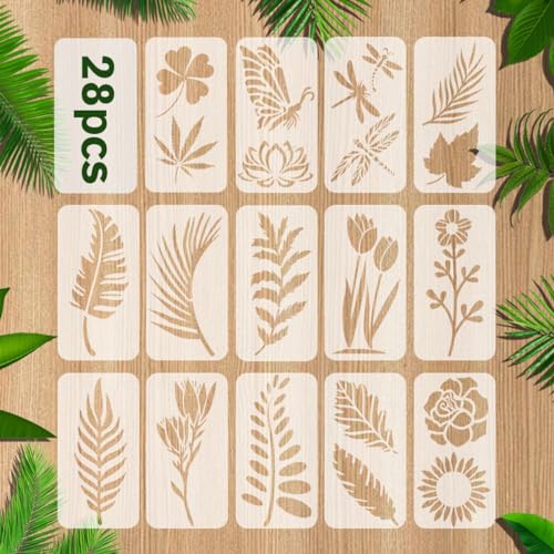 28 Stück Blätter Stencil Schablonen, Wiederverwendbar Schablonen Malen, Malschablonen Erwachsene, Schablonen Textilgestaltung, Schablonen Wandgestaltung, 20x10cm 28 Stück Blätter Stencil Schablonen, Wiederverwendbar Schablonen Malen, Malschablonen Erwachsene, Schablonen Textilgestaltung, Schablonen Wandgestaltung, 20x10cm von ChauLanBow