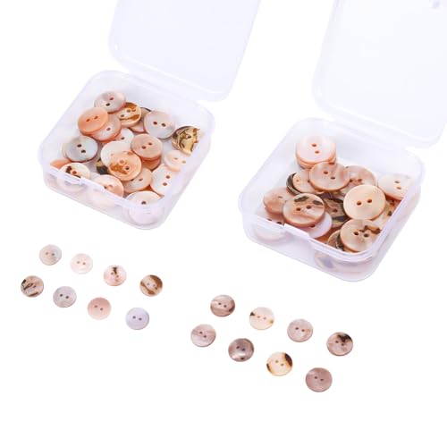 30 Stück Perlmutt Knöpfe, Natürliche Muschel Knöpfe zum Annähen, Schimmernde Flache Knopf, Buttons Selber Machen 12,5mm & 15mm mit Durchsichtiger Kunststoffbox für DIY Nähen und Basteln von ChauLanBow