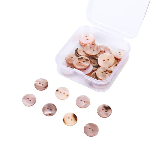 30 Stück Perlmutt Knöpfe, Natürliche Muschel Knöpfe zum Annähen (15mm) mit Durchsichtiger Kunststoffbox, Schimmernde Flache Knopf für DIY Nähen und Basteln von ChauLanBow
