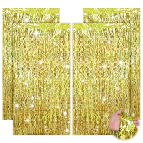 4 Stück Lametta Vorhang Gold, Glitzer Vorhang, Glitzer Metallic Folie Fransen Glitzervorhang, Luftschlangen für Jugendweihe Discokugel Deko Party Deko 18. Geburtstag Mädchen Geburtstagsdeko 4 Stück Lametta Vorhang Gold, Glitzer Vorhang, Glitzer Metallic Folie Fransen Glitzervorhang, Luftschlangen für Jugendweihe Discokugel Deko Party Deko 18. Geburtstag Mädchen Geburtstagsdeko von ChauLanBow