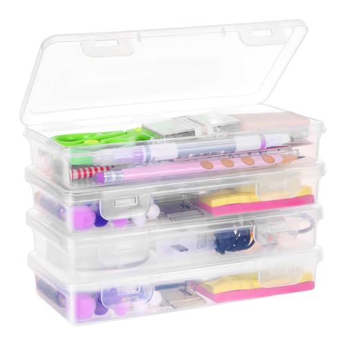 ChauLanBow 4 Stück Stiftebox Stifte Organizer kinder Stapelbare Aufbewahrungsbox mit Deckel, Sortierbox Vokabelbox Sortierboxen für Kleinteile Boxen Aufbewahrung Bastelmaterial, Durchsichtige von ChauLanBow