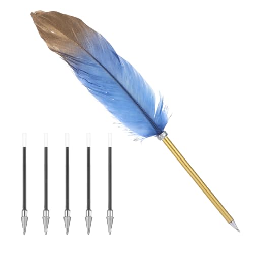 Schreibfeder Federn, Schreibfeder Set, Kugelschreiber Hochwertig Feder, Kalligraphie Füller Stifte, mit 5 Ersatzpatronen, für Schule, Hochzeitsgeschenke, Autogramme, Büros, Geschäftsgeschenke(Blau) von ChauLanBow