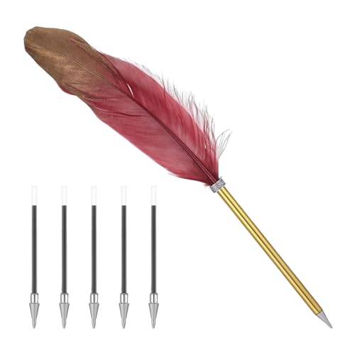 Schreibfeder Federn, Schreibfeder Set, Kugelschreiber Hochwertig Feder, Kalligraphie Füller Stifte, mit 5 Ersatzpatronen, für Schule, Hochzeitsgeschenke, Autogramme, Büros, Geschäftsgeschenke(Rot) von ChauLanBow