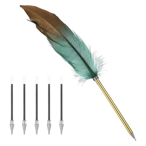 Schreibfeder Federn,Schreibfeder Set, Kugelschreiber Hochwertig Feder, Kalligraphie Füller Stifte mit 5 Ersatzpatronen für Schule, Hochzeitsgeschenke,Autogramme, Büros, Geschäftsgeschenke(Grün) von ChauLanBow