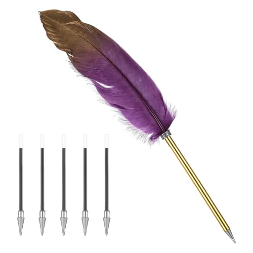 Schreibfeder Federn,Schreibfeder Set, Kugelschreiber Hochwertig Feder, Kalligraphie Füller Stifte mit 5 Ersatzpatronen für Schule, Hochzeitsgeschenke,Autogramme, Büros, Geschäftsgeschenke(Lila) von ChauLanBow