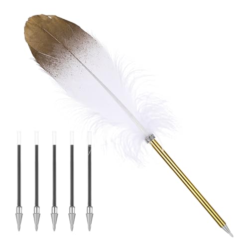Schreibfeder Federn,Schreibfeder Set, Kugelschreiber Hochwertig Feder, Kalligraphie Füller Stifte mit 5 Ersatzpatronen für Schule, Hochzeitsgeschenke,Autogramme, Büros, Geschäftsgeschenke(Weiß) von ChauLanBow