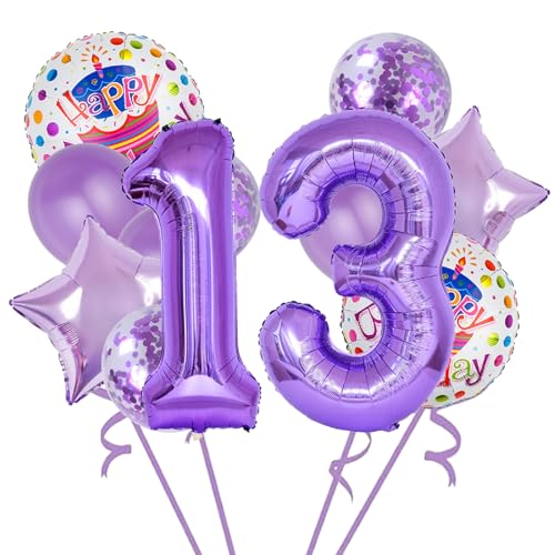 12 Stück lila Folienballons für den 13. Geburtstag, Partyzubehör, Dekoration, Konfetti-Ballon, Kinder-Party-Ballon, Geburtstagsparty-Zubehör, 13 Jahre alt, Geburtstagsballon für Kinder (13. Geburtstag 12 Stück lila Folienballons für den 13. Geburtstag, Partyzubehör, Dekoration, Konfetti-Ballon, Kinder-Party-Ballon, Geburtstagsparty-Zubehör, 13 Jahre alt, Geburtstagsballon für Kinder (13. Geburtstag von Chaungfu