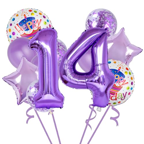 12 Stück lila Folienballons für den 14. Geburtstag, Partyzubehör, Dekoration, Konfetti-Ballon, Kinder-Party-Ballon, Geburtstagsparty-Zubehör, 14 Jahre alt, Geburtstagsballon für Kinder (14. Geburtstag 12 Stück lila Folienballons für den 14. Geburtstag, Partyzubehör, Dekoration, Konfetti-Ballon, Kinder-Party-Ballon, Geburtstagsparty-Zubehör, 14 Jahre alt, Geburtstagsballon für Kinder (14. Geburtstag von Chaungfu