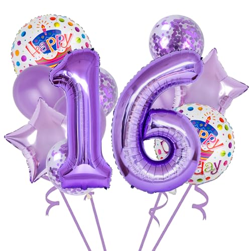 12 Stück lila Folienballons für den 16. Geburtstag, Partyzubehör, Dekoration, Konfetti-Ballon, Kinder-Party-Ballon, Geburtstagsparty-Zubehör, 16 Jahre alt, Geburtstagsballon für Kinder (16. Geburtstag 12 Stück lila Folienballons für den 16. Geburtstag, Partyzubehör, Dekoration, Konfetti-Ballon, Kinder-Party-Ballon, Geburtstagsparty-Zubehör, 16 Jahre alt, Geburtstagsballon für Kinder (16. Geburtstag von Chaungfu
