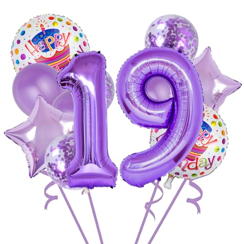 12 Stück lila Folienballons für den 19. Geburtstag, Partyzubehör, Dekoration, Konfetti-Ballon, Kinder-Party-Ballon, Geburtstagsparty-Zubehör, 19 Jahre alt, Geburtstagsballon für Kinder (19. Geburtstag 12 Stück lila Folienballons für den 19. Geburtstag, Partyzubehör, Dekoration, Konfetti-Ballon, Kinder-Party-Ballon, Geburtstagsparty-Zubehör, 19 Jahre alt, Geburtstagsballon für Kinder (19. Geburtstag von Chaungfu