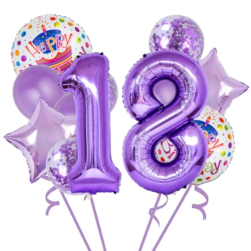 12 Stück lila Folienballons zum 18. Geburtstag, Partyzubehör, Dekoration, Konfetti-Ballon, Kinder-Party-Ballon, Geburtstagsparty-Zubehör, 18 Jahre alt, Geburtstagsballon für Kinder (18. Geburtstag 12 Stück lila Folienballons zum 18. Geburtstag, Partyzubehör, Dekoration, Konfetti-Ballon, Kinder-Party-Ballon, Geburtstagsparty-Zubehör, 18 Jahre alt, Geburtstagsballon für Kinder (18. Geburtstag von Chaungfu