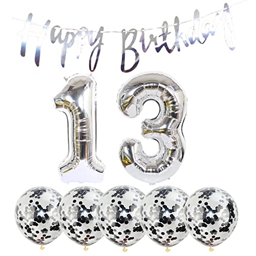2 Luftballons Zahl 13 silber+5 Konfetti Luftballons+silber banner Folienballon 13.Geburtstags deko Männer frauen 13 Jahr Geburtstags deko Zahlenballon 13 Luftballons 13 Geburtstags Mann frau 2 Luftballons Zahl 13 silber+5 Konfetti Luftballons+silber banner Folienballon 13.Geburtstags deko Männer frauen 13 Jahr Geburtstags deko Zahlenballon 13 Luftballons 13 Geburtstags Mann frau von Chaungfu