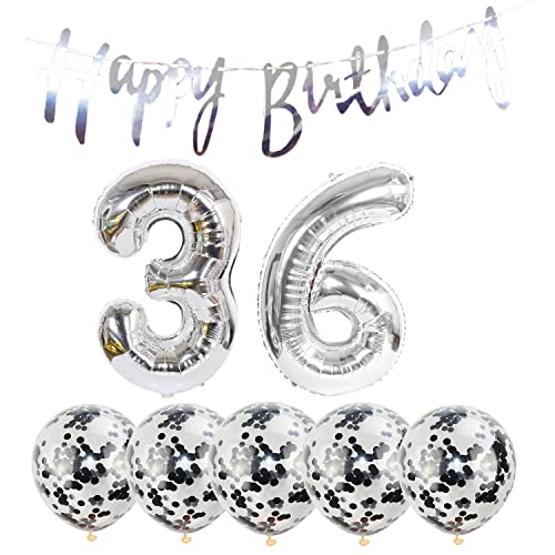 2 Luftballons Zahl 36 silber+5 Konfetti Luftballons+silber banner Folienballon 36.Geburtstags deko Männer frauen 36 Jahr Geburtstags deko Zahlenballon 35 Luftballons 36 Geburtstags Mann frau 2 Luftballons Zahl 36 silber+5 Konfetti Luftballons+silber banner Folienballon 36.Geburtstags deko Männer frauen 36 Jahr Geburtstags deko Zahlenballon 35 Luftballons 36 Geburtstags Mann frau von Chaungfu