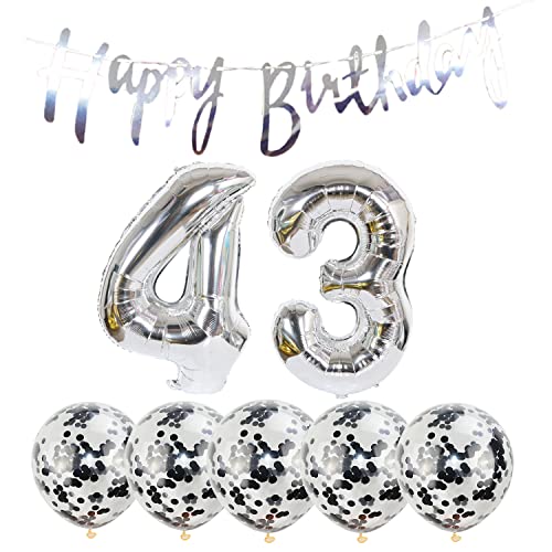 2 Luftballons Zahl 43 silber+5 Konfetti Luftballons+silber banner Folienballon 43.Geburtstags deko Männer frauen 43 Jahr Geburtstags deko Zahlenballon 43 Luftballons 43 Geburtstags Mann frau 2 Luftballons Zahl 43 silber+5 Konfetti Luftballons+silber banner Folienballon 43.Geburtstags deko Männer frauen 43 Jahr Geburtstags deko Zahlenballon 43 Luftballons 43 Geburtstags Mann frau von Chaungfu