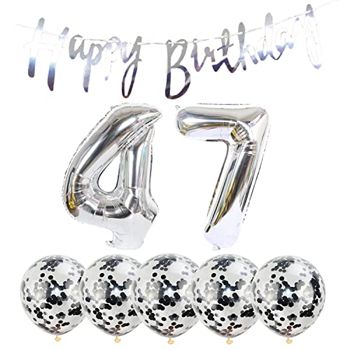 2 Luftballons Zahl 47 silber+5 Konfetti Luftballons+silber banner Folienballon 47.Geburtstags deko Männer frauen 47 Jahr Geburtstags deko Zahlenballon 47 Luftballons 47 Geburtstags Mann frau 2 Luftballons Zahl 47 silber+5 Konfetti Luftballons+silber banner Folienballon 47.Geburtstags deko Männer frauen 47 Jahr Geburtstags deko Zahlenballon 47 Luftballons 47 Geburtstags Mann frau von Chaungfu