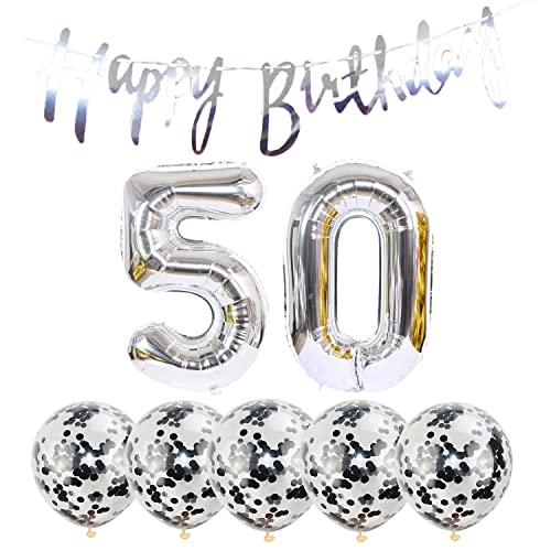 2 Luftballons Zahl 50 silber+5 Konfetti Luftballons+silber banner Folienballon 50.Geburtstags deko Männer frauen 50 Jahr Geburtstags deko Zahlenballon 50 Luftballons 50 Geburtstags Mann frau 2 Luftballons Zahl 50 silber+5 Konfetti Luftballons+silber banner Folienballon 50.Geburtstags deko Männer frauen 50 Jahr Geburtstags deko Zahlenballon 50 Luftballons 50 Geburtstags Mann frau von Chaungfu