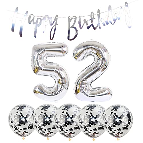 2 Luftballons Zahl 52 silber+5 Konfetti Luftballons+silber banner Folienballon 52.Geburtstags deko Männer frauen 52 Jahr Geburtstags deko Zahlenballon 52 Luftballons 52 Geburtstags Mann frau 2 Luftballons Zahl 52 silber+5 Konfetti Luftballons+silber banner Folienballon 52.Geburtstags deko Männer frauen 52 Jahr Geburtstags deko Zahlenballon 52 Luftballons 52 Geburtstags Mann frau von Chaungfu
