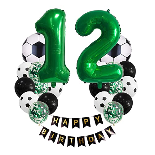 Chaungfu Fußball Luftballons Set 12. Geburtstag Deko, Luftballon Grün, Geburtstagsdeko Jungen 12 Jahr, Ballon 12.Geburtstagsdeko Fußball, Happy Birthday Girlande von Chaungfu