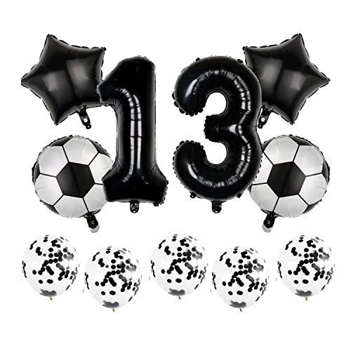 Fußball Luftballons Set 13. Geburtstagsdeko 32'' Luftballons Zahl 11 Folienballon Fussball FolienBallon, Stern Ballon, Konfetti Ballon für Fußball Themenfeier von Chaungfu