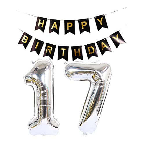 Luftballon 17. Geburtstag Silber, Geburtstagsdeko 17 Jahr, Ballon 17. Geburtstag, Riesen Folienballon Zahl 17, Happy Birthday Folienballon 17, Happy Birthday Banner für Mädchen und Jungen,XXL Luftballon 17. Geburtstag Silber, Geburtstagsdeko 17 Jahr, Ballon 17. Geburtstag, Riesen Folienballon Zahl 17, Happy Birthday Folienballon 17, Happy Birthday Banner für Mädchen und Jungen,XXL von Chaungfu