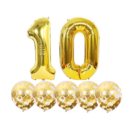 Luftballons 10. Geburtstag Gold Luftballon Zahlen Number 10 Folienballon, Deko 10 Geburtstag Mädchen, Riesenzahl Zahlenballon 40 inch für Geburtstag, Jubiläum,Hochzeit Party Dekoration von Chaungfu
