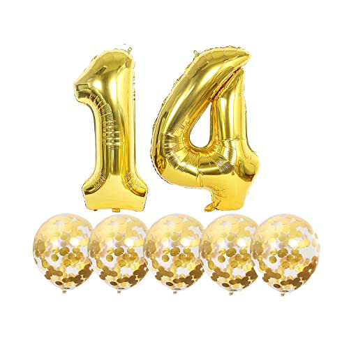 Luftballons 14. Geburtstag Gold Luftballon Zahlen Number 14 Folienballon, Deko 14 Geburtstag Mädchen, Riesenzahl Zahlenballon 40 inch für Geburtstag, Jubiläum,Hochzeit Party Dekoration von Chaungfu