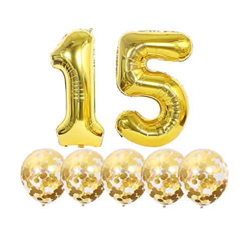Luftballons 15. Geburtstag Gold Luftballon Zahlen Number 15 Folienballon, Deko 15 Geburtstag Mädchen, Riesenzahl Zahlenballon 40 inch für Geburtstag, Jubiläum,Hochzeit Party Dekoration von Chaungfu