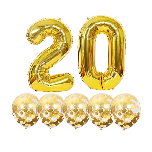 Luftballons 20. Geburtstag Gold Luftballon Zahlen Number 20 Folienballon, Deko 20 Geburtstag Mädchen, Riesenzahl Zahlenballon 40 inch für Geburtstag, Jubiläum,Hochzeit Party Dekoration von Chaungfu
