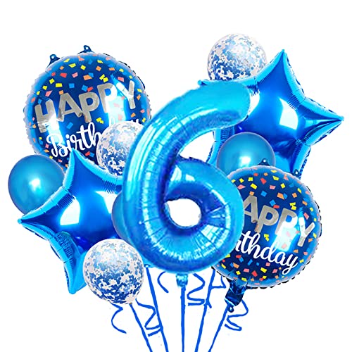 Luftballons 6. Geburtstag Blau, Geburtstagsdeko Jungs Mädchen 6 Jahr, Happy Birthday Folienballon, Deko 6 Geburtstag Mädchen, Riesen Folienballon Zahl 6, Ballon 6 Deko zum Geburtstag von Chaungfu