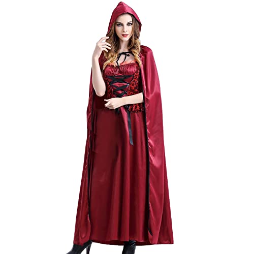 Mittelalter Kostüm Frauen Sale Clearance Mittelalter Verkleidung mit Kapuze Gothic Lace Up Cosplay Kleid Prinzessin Kleider Renaissance Kleid für Damen von Chdirnely