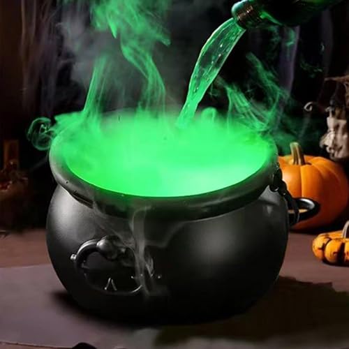 Halloween Hexenkessel Duftzerstäuber Kesseldiffusor | Halloween Deko mit sprudelndem Effekt | Schwarzer Kunststoff Schäumender Mit Schwebenden Tränken Flaschen | Grusel Festtagszubehör Hexenzubehör von Chdnhe