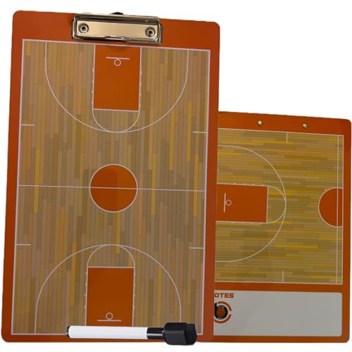 Check Ball Basketball-Coaching-Brett | doppelseitiges Premium trocken abwischbares Klemmbrett mit Voll- und Halbplatz (orange) von Check Ball
