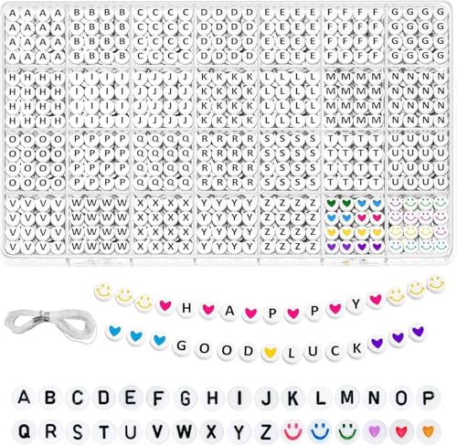 1400pcs Alphabet Perlen Kit, 4*7mm A-Z Buchstabenperlen und Bunte Smiley Herz, Armbänder Selber Machen, Buchstaben Perlen zum Auffädeln und für Halsketten Schmuck DIY Crafts, Geschenk für Mädchen(7mm) 1400pcs Alphabet Perlen Kit, 4*7mm A-Z Buchstabenperlen und Bunte Smiley Herz, Armbänder Selber Machen, Buchstaben Perlen zum Auffädeln und für Halsketten Schmuck DIY Crafts, Geschenk für Mädchen(7mm) von Chedin