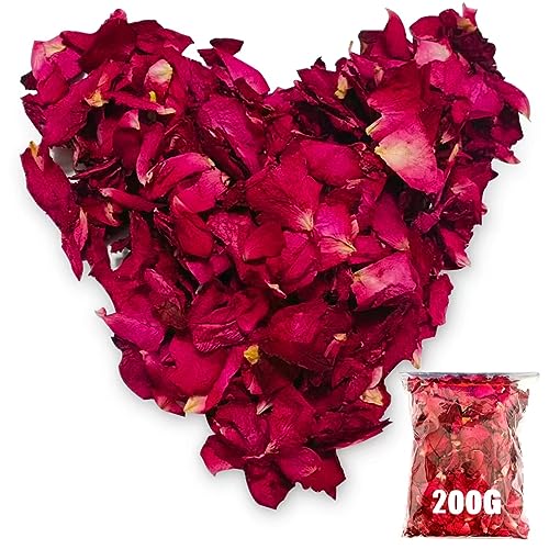 Blütenkonfetti Hochzeit 200g, 100% Blütenblätter, Natürliche Getrocknete Rosenblätter Biologisch Konfetti Rose für Geburtstag Vorschlag Party Feiern -umweltfreundlich und Abbaubar (200) von Chedin