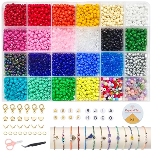 Chedin 4000 Stück 4mm Bunte Perlen Für Armbänder, schmuck Selber Machen Mit Bunte Glasperlen, Perlen Zum Auffädeln Set Für Kinder Feiertage, Geburtstage, Beads For Moden Jewellery Making (4mm) von Chedin