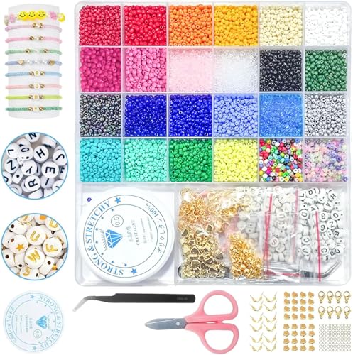 Chedin 9600 Stück 3mm Bunte Perlen Für Armbänder, schmuck Selber Machen Mit Bunte Glasperlen, Perlen Zum Auffädeln Set Für Kinder Feiertage, Geburtstage, Beads For Moden Jewellery Making (3mm) von Chedin