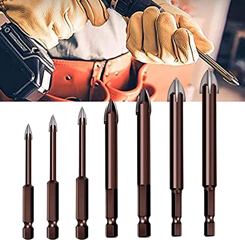 Effizientes Universal bohrerset, Multifunktionales Dreieck Kreuz Legierungs bohrer set, für Metall Holz Glas Betonfliesen Wandlochöffnung Elektrowerkzeuge Zubehör (7 pcs) von Chedin