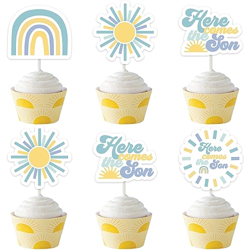 24er Pack Here Comes The Son Cupcake Toppers, Cupcake Picks Baby Shower Dekorationen für Jungen, Ein wenig Sonnenschein ist auf dem Weg Boho Party Zubehör 24er Pack Here Comes The Son Cupcake Toppers, Cupcake Picks Baby Shower Dekorationen für Jungen, Ein wenig Sonnenschein ist auf dem Weg Boho Party Zubehör von Cheereveal