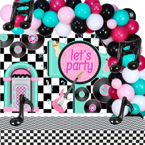 Cheereveal 50er Jahre Party Dekorationen, 50er Jahre Musik Thema Ballon Girlande Kit, 1950er Jahre Party Dekorationen mit 50er Jahre Hintergrund Tischdecke, Musiknote Luftballons für Musik Geburtstag Cheereveal 50er Jahre Party Dekorationen, 50er Jahre Musik Thema Ballon Girlande Kit, 1950er Jahre Party Dekorationen mit 50er Jahre Hintergrund Tischdecke, Musiknote Luftballons für Musik Geburtstag von Cheereveal