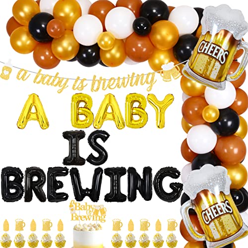 A Baby Is Brewing Baby Shower Windel Party Dekorationen, Baby is Brewing Banner Cake Toppers Balloon Garland Kit with Cheers Beer Mug Foil Balloons for Gender Reveal Party Pregnancy Celebration von Cheereveal