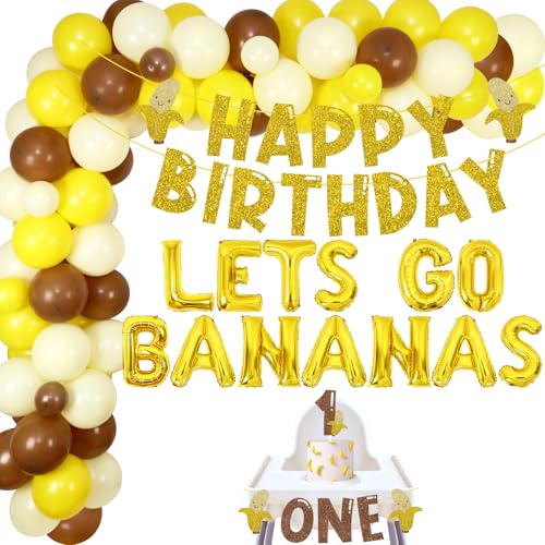 Cheereveal Banane 1. Geburtstag Dekorationen, Gelb Ballon Girlande Kit für 1. Banana Thema Geburtstag, Let's Go Bananas Banner, Banana Cake Topper Hochstuhl Banner für Obst Erste Geburtstag Party Cheereveal Banane 1. Geburtstag Dekorationen, Gelb Ballon Girlande Kit für 1. Banana Thema Geburtstag, Let's Go Bananas Banner, Banana Cake Topper Hochstuhl Banner für Obst Erste Geburtstag Party von Cheereveal