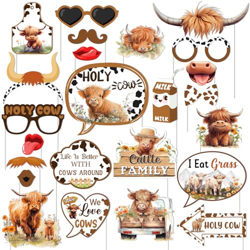 Cheereveal 24 Stück Highland Cow Photo Prop Booths - Highland Cattle Holy Cow Theme Party Dekorationen, Rustikale Western Theme Party Supplies für Geburtstag Baby Shower Cheereveal 24 Stück Highland Cow Photo Prop Booths - Highland Cattle Holy Cow Theme Party Dekorationen, Rustikale Western Theme Party Supplies für Geburtstag Baby Shower von Cheereveal