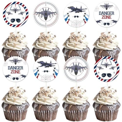 Cheereveal 24 Stück Kampfpilot Cupcake Topper, roter und blauer Kampfjet/Flugzeug/Flugzeug/Luftwaffe/Cupcake Picks, Aviator Aviation Thema Babyparty Geburtstagsparty Dekoration Zubehör von Cheereveal