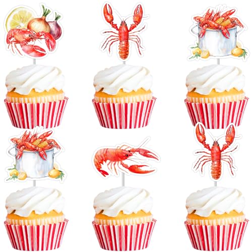 Cheereveal 24Pcs Aquarell Langusten Cupcake Topper, Hummer geformte Kuchendekorationen, Ozean Meerestiere Thema Geburtstag Baby Dusche Party Zubehör Cheereveal 24Pcs Aquarell Langusten Cupcake Topper, Hummer geformte Kuchendekorationen, Ozean Meerestiere Thema Geburtstag Baby Dusche Party Zubehör von Cheereveal
