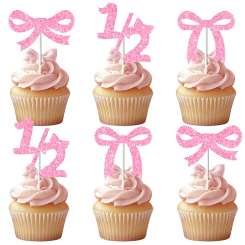 Cheereveal 24Pcs Rosa Schleife Cupcake Topper, Schleife halbe Geburtstagsdekorationen, Es ist meine 1/2 Geburtstag Kuchen Dekorationen, süße Schleife Thema Mädchen Baby Shower Geburtstagsparty Zubehör Cheereveal 24Pcs Rosa Schleife Cupcake Topper, Schleife halbe Geburtstagsdekorationen, Es ist meine 1/2 Geburtstag Kuchen Dekorationen, süße Schleife Thema Mädchen Baby Shower Geburtstagsparty Zubehör von Cheereveal