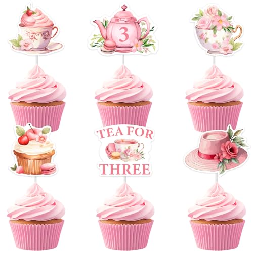 Cheereveal 24Pcs Rosa Teeparty 3. Geburtstag Cupcake Topper, Tee für drei Dekorationen, Garten Frühling Vintage Teekanne Thema Dritte Bday Baby Shower Party Dekor Zubehör Cheereveal 24Pcs Rosa Teeparty 3. Geburtstag Cupcake Topper, Tee für drei Dekorationen, Garten Frühling Vintage Teekanne Thema Dritte Bday Baby Shower Party Dekor Zubehör von Cheereveal